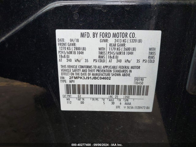 Ford EDGE SEL 2018 2FMPK3J91JBC04602 Image 9