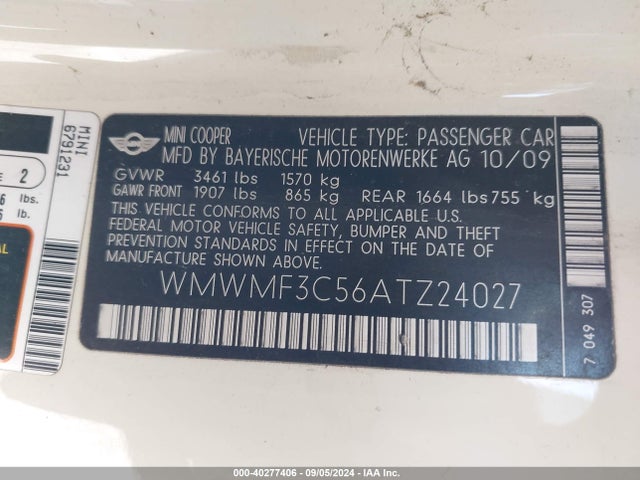2010 MINI COOPER WMWMF3C56ATZ24027 Photo 8