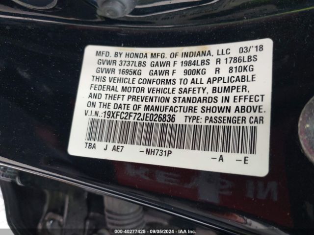 19XFC2F72JE026836 Honda CIVIC EX