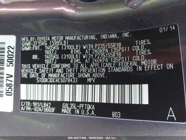 Toyota Sienna Xle 7 Passenger 2014 5TDDK3DC4ES078433 Image 9
