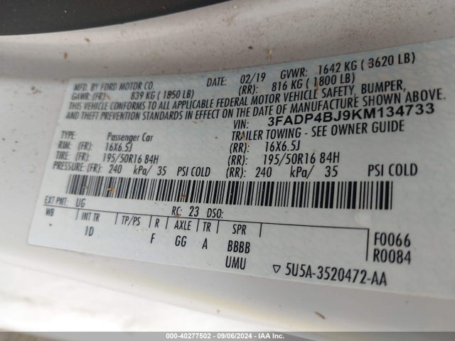 Ford FIESTA SE 2019 3FADP4BJ9KM134733 Image 9