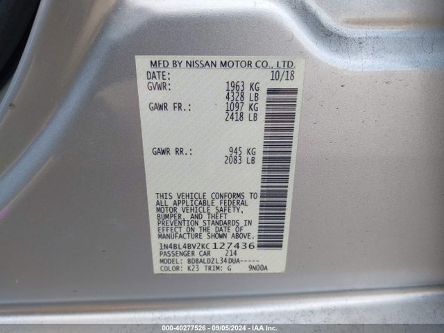 Nissan Altima 2.5 S 2019 1N4BL4BV2KC127436 Image 9