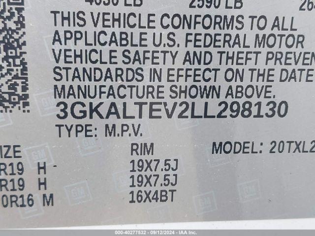 3GKALTEV2LL298130 GMC Terrain Awd Sle