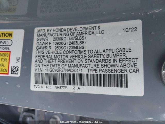 1HGCV2F37NA020471 Honda Accord Sport 2.0t