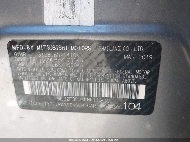 ML32F3FJ3KHF14640 Mitsubishi Mirage G4 Es