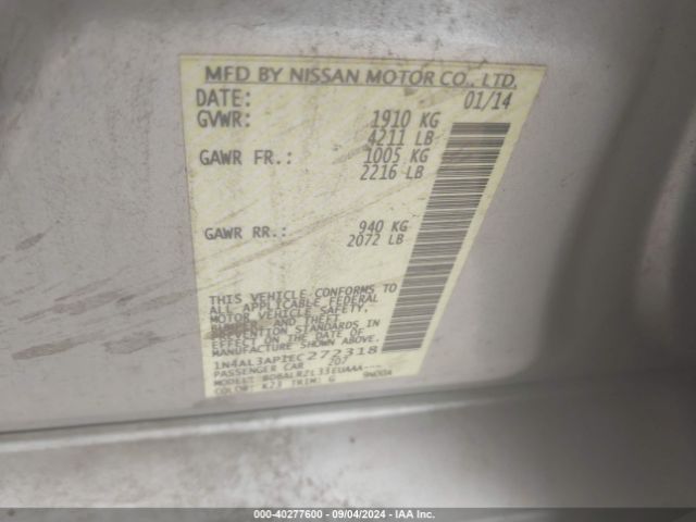 1N4AL3AP1EC272318 Nissan Altima 2.5/2.5 S/2.5 Sl/2.5 Sv