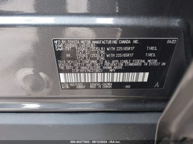 2T3P1RFV1NC279823 Toyota Rav4 Xle