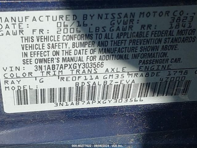 3N1AB7APXGY303566 Nissan SENTRA S