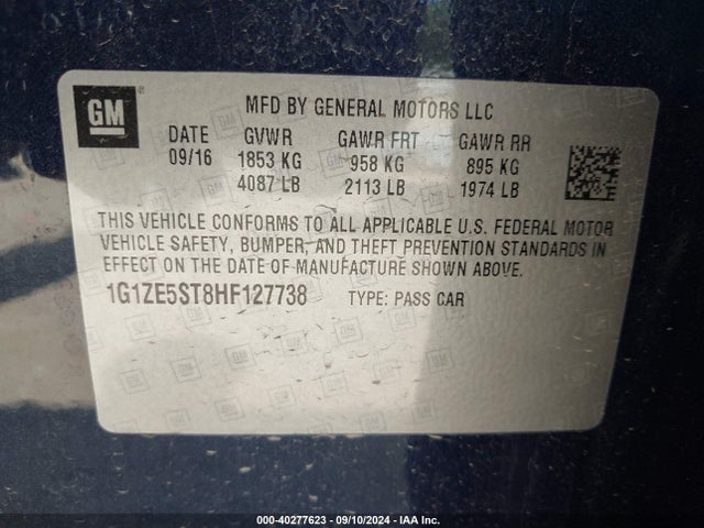 Chevrolet MALIBU 1LT 2017 1G1ZE5ST8HF127738 Image 9