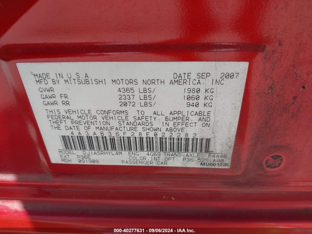 2008 MITSUBISHI GALANT 4A3AB36F28E022282 Photo 8