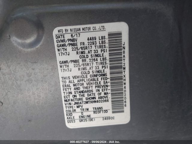 JN8AT2MTXHW402066 Nissan ROGUE S