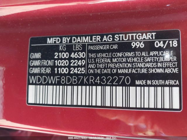 WDDWF8DB7KR432270 Mercedes-Benz C 300