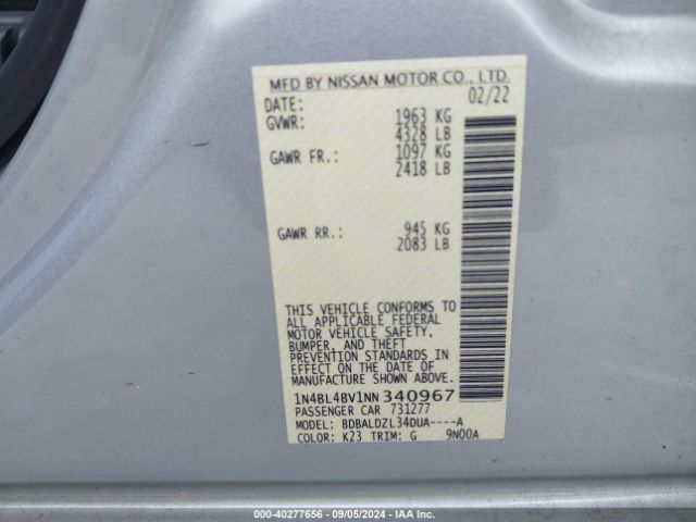 1N4BL4BV1NN340967 Nissan Altima S Fwd