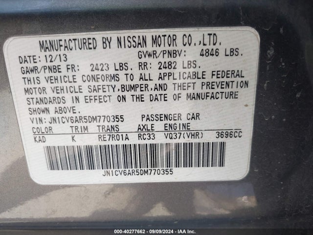 Продаж на аукціоні авто 2013 Infiniti G37x, vin: JN1CV6AR5DM770355, номер лоту: 40277662