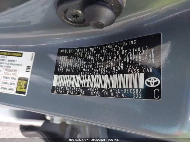 Toyota COROLLA SE 2020 5YFS4RCE8LP034027 Image 9