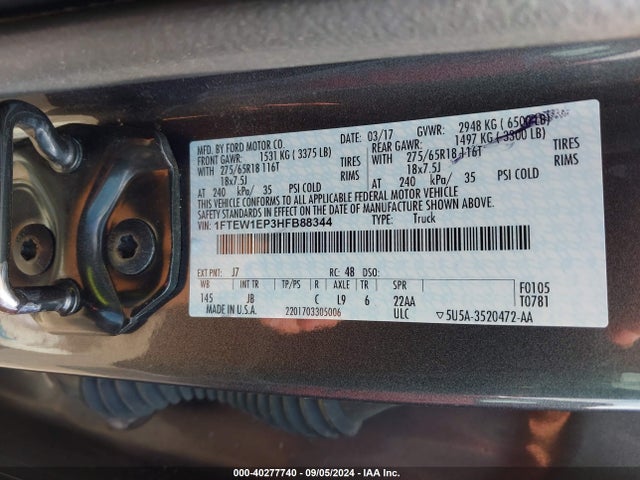 Ford F-150 Xlt 2017 1FTEW1EP3HFB88344 Image 9