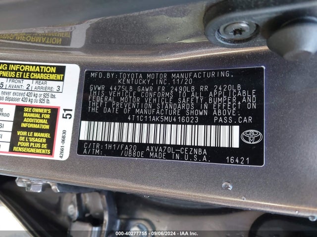 Toyota CAMRY LE 2021 4T1C11AK5MU416023 Image 9