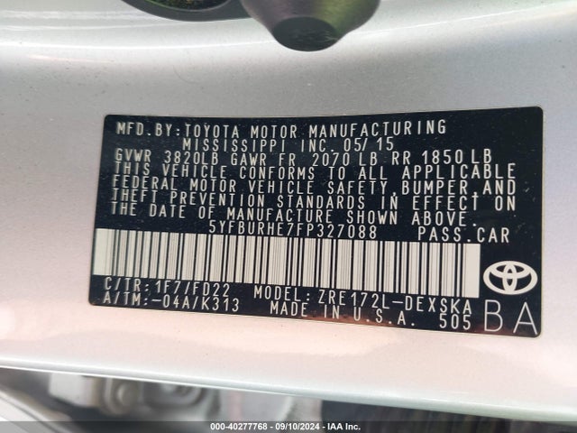 Toyota Corolla S Plus 2015 5YFBURHE7FP327088 Image 9