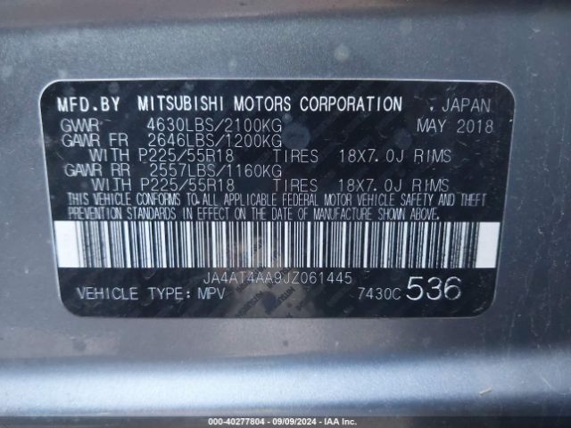JA4AT4AA9JZ061445 Mitsubishi Eclipse Cross Le