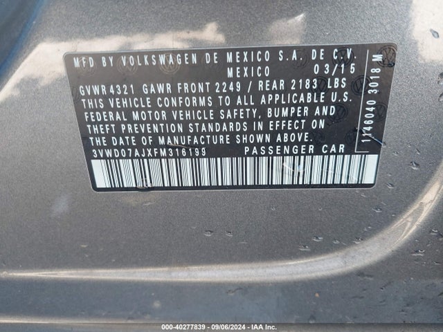 3VWD07AJXFM316199 Volkswagen Jetta 1.8t Se