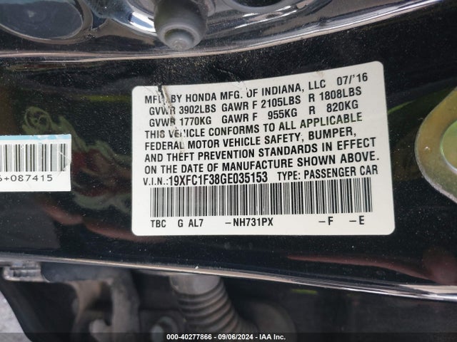 Honda Civic Ex-t 2016 19XFC1F38GE035153 Image 9