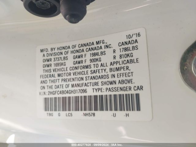 2HGFC4B04GH317096 Honda Civic Lx-p