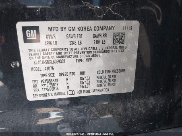 KL4CJASBXLB059302 Buick Encore Fwd Preferred