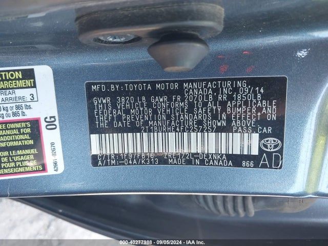 Toyota COROLLA LE 2015 2T1BURHE4FC257257 Image 9
