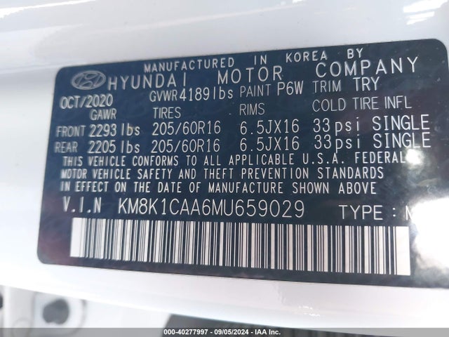 Hyundai Kona Se 2021 KM8K1CAA6MU659029 Image 9