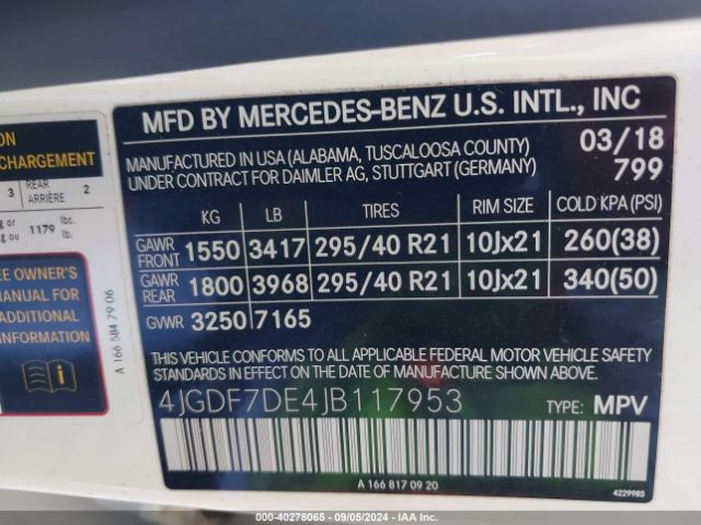 4JGDF7DE4JB117953 Mercedes-Benz Gls 550 4matic