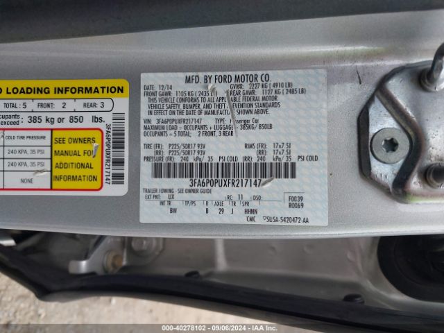 3FA6P0PUXFR217147 Ford Fusion Energi Se Luxury