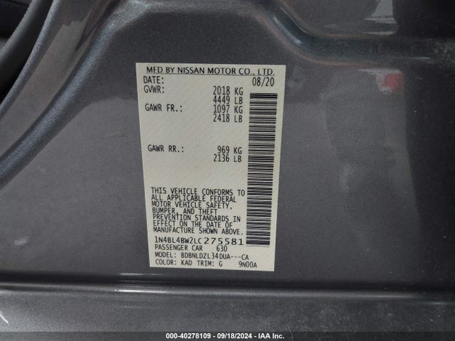 1N4BL4BW2LC275581 Nissan Altima S Intelligent Awd