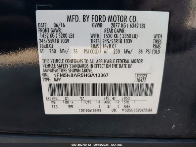 1FM5K8AR5HGA13367 Ford Utility Police Interceptor