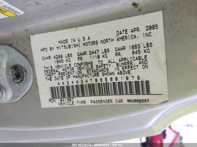 2006 MITSUBISHI ECLIPSE 4A3AK34T06E001078 Photo 8