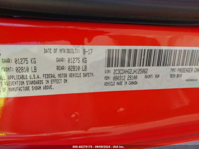 2C3CDXHG2JH125062 Dodge Charger Sxt Plus Rwd