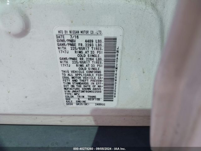 JN8AT2MT6GW022589 Nissan ROGUE S