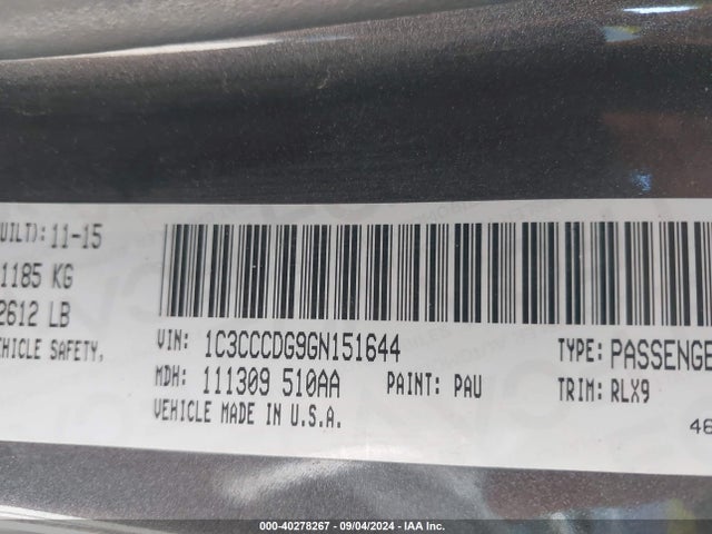 Chrysler 200 S 2016 1C3CCCDG9GN151644 Image 9