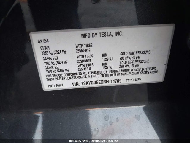 2024 TESLA MODEL Y 7SAYGDEEXRF014709 Photo 8