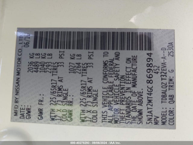 Nissan ROGUE SV 2016 5N1AT2MT4GC869894 Image 9