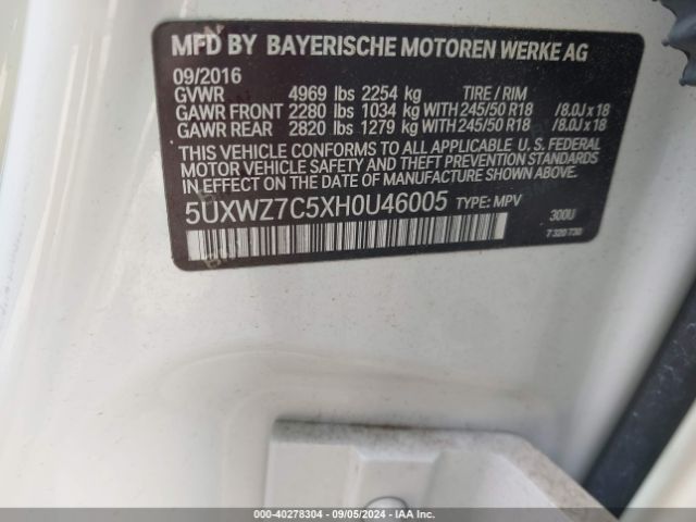 5UXWZ7C5XH0U46005 BMW X3 Sdrive28i