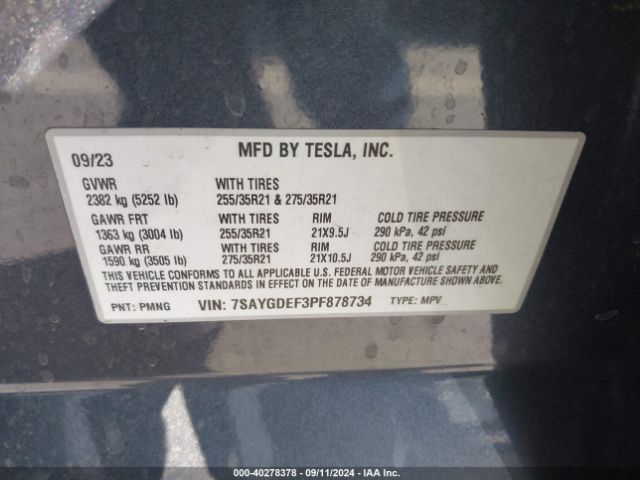 7SAYGDEF3PF878734 Tesla Model Y Awd/performance Dual Motor All-wheel Drive