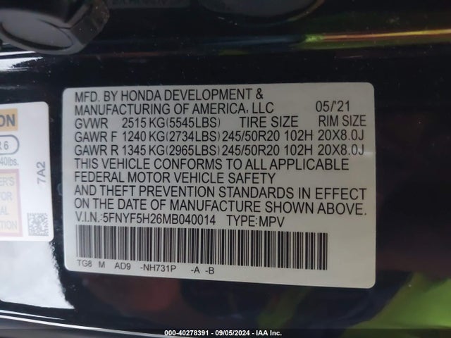 Honda Pilot 2wd Special Edition 2021 5FNYF5H26MB040014 Image 9