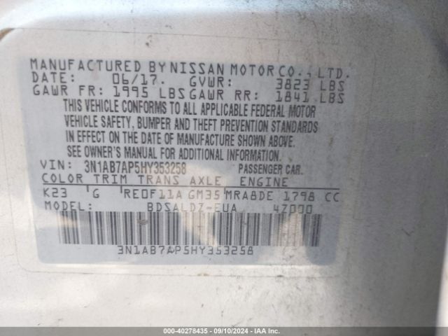 3N1AB7AP5HY353258 Nissan SENTRA SV