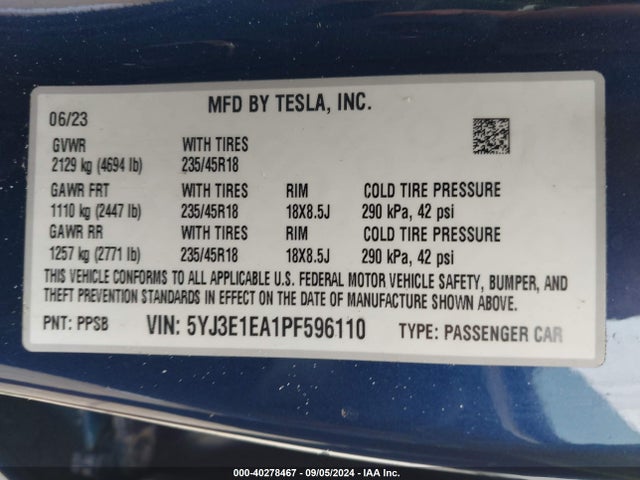 2023 TESLA MODEL 3 5YJ3E1EA1PF596110 Photo 8