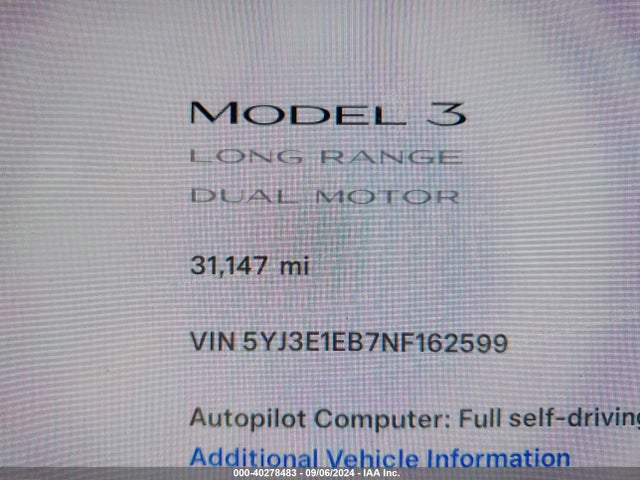 2022 TESLA MODEL 3 5YJ3E1EB7NF162599 Photo 6