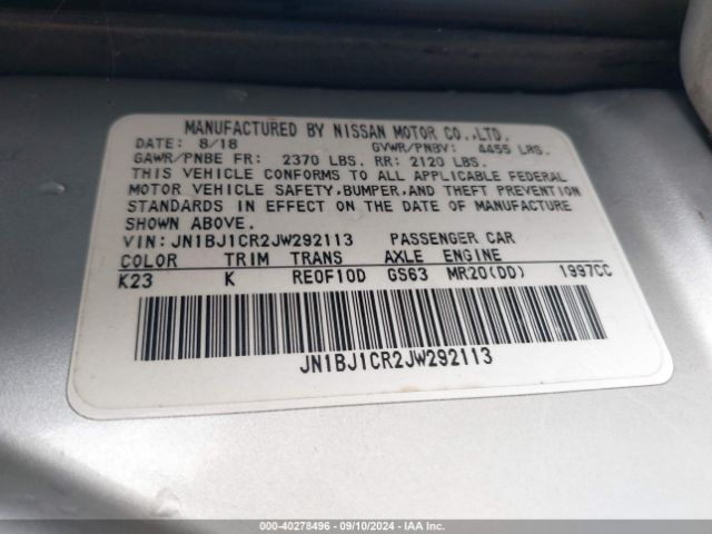 JN1BJ1CR2JW292113 Nissan Rogue Sport Sv
