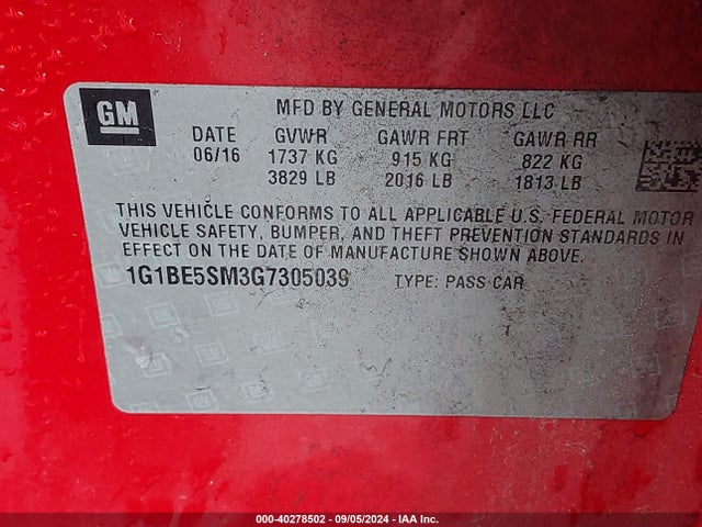 Chevrolet Cruze Lt Auto 2016 1G1BE5SM3G7305039 Image 9