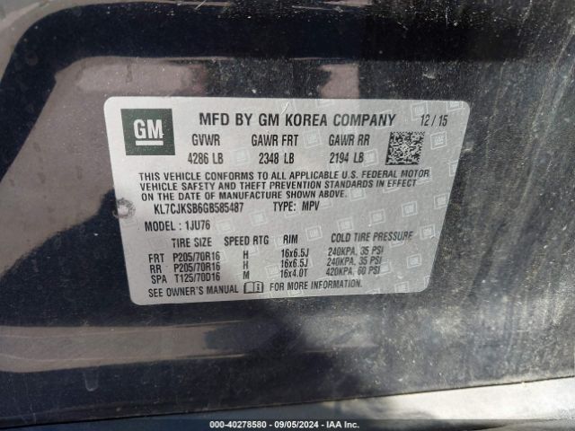 KL7CJKSB6GB585487 Chevrolet Trax 1ls