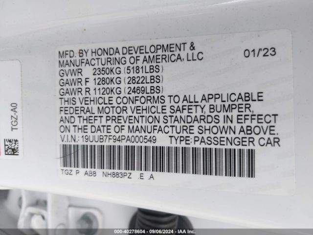 19UUB7F94PA000549 Acura Tlx Type S - Hp Wheel And Tire