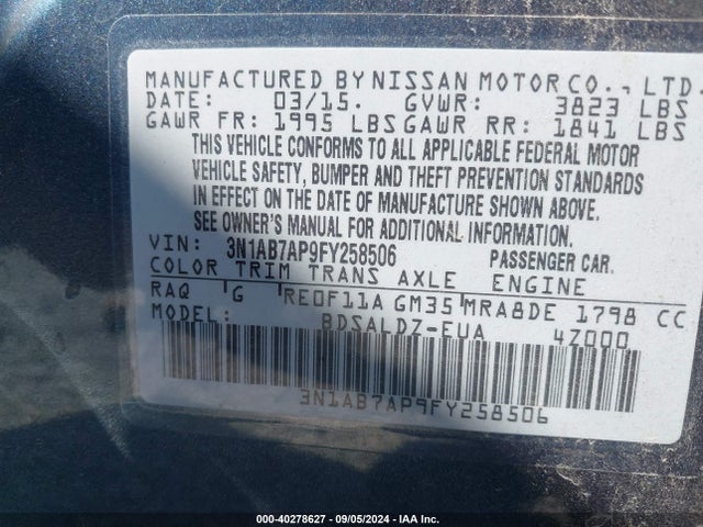 Nissan SENTRA SV 2015 3N1AB7AP9FY258506 Image 9